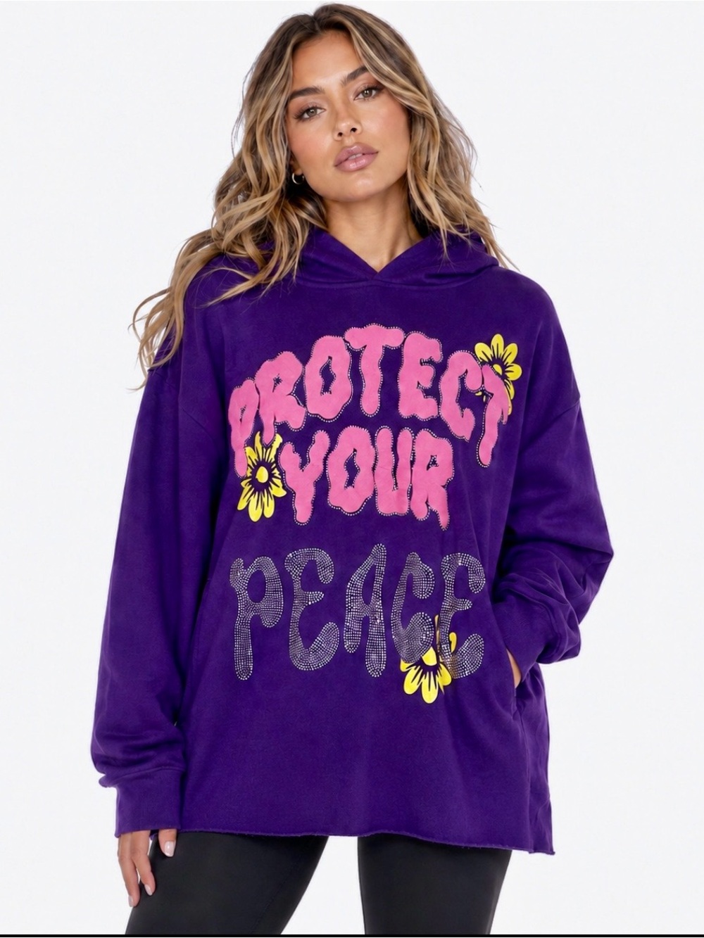 NWT Euphoric 777 Protect Your Peace Purple Rhinestone Hoodie XL Y2K Streetwear